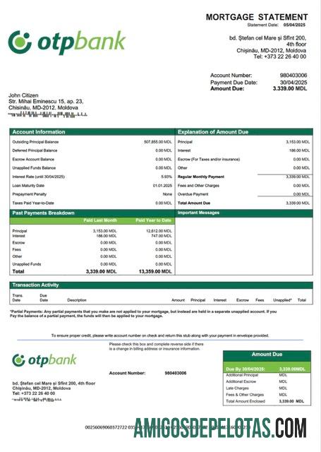 em branco Moldávia OTP Bank Declaração de hipoteca Word e modelo PDF